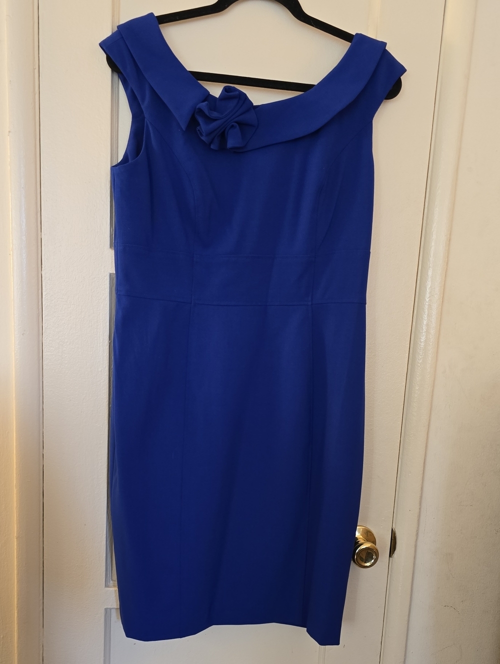 Calvin Klein Cobalt Blue Midi Sheath Dress with Neck Rosette